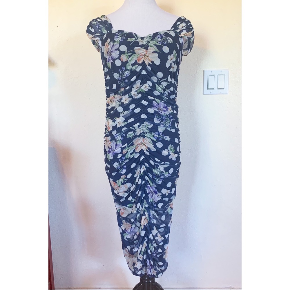 Alexia Admor Floral Polka Dot Ruched Sheath Dress